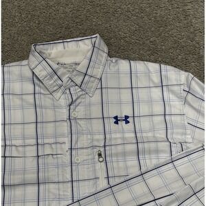 Under Armour HeatGear Mens 2XL Blue plaid Long Sleeve Fishing Shirt Loose Fit